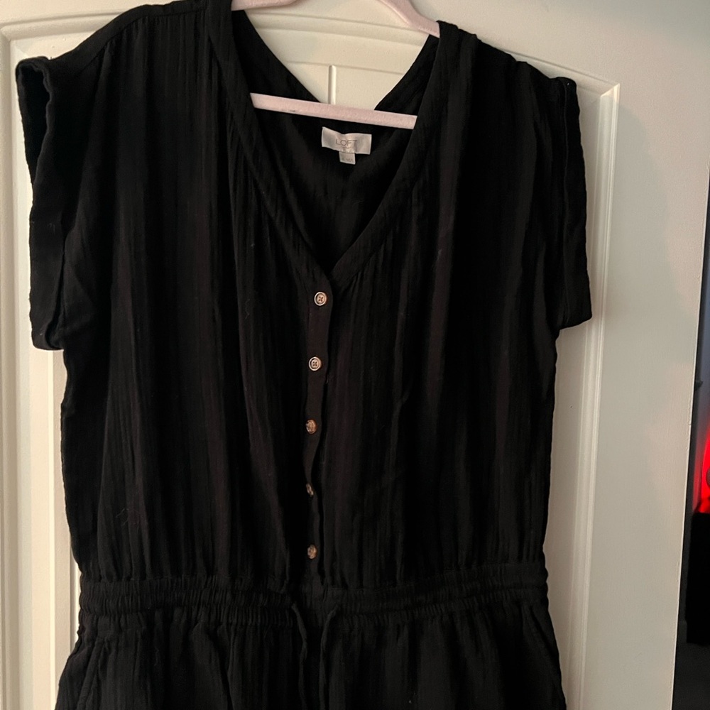 Loft Black Button-Down Jumpsuit